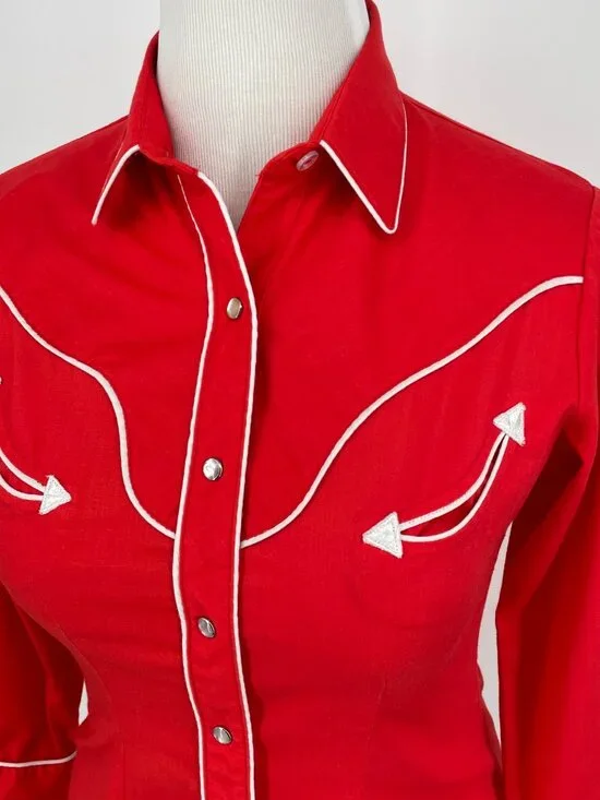 Vintage Red Western Pearl Snap Shirt Smile Pockets Rodeo Cowboycore M - Picture 4 of 9